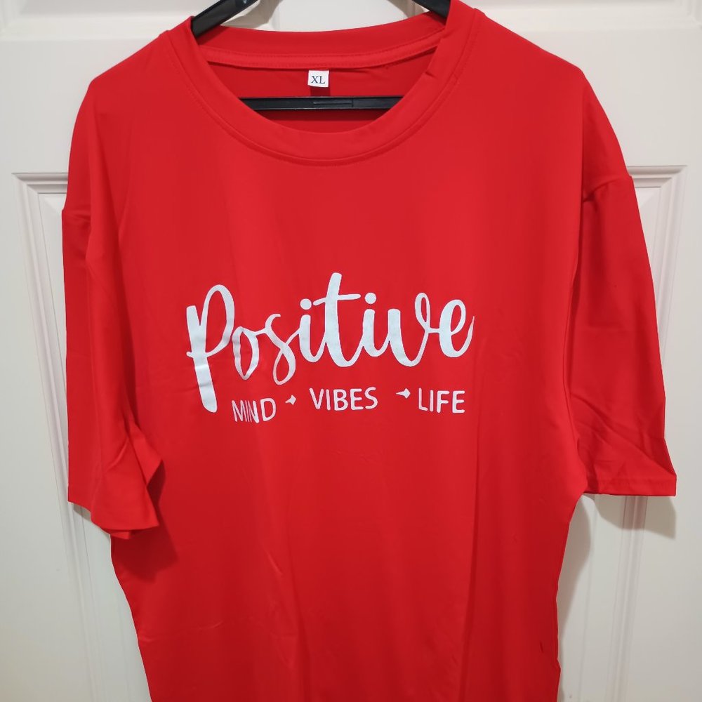 New Men's XL Red Positive Mind Vibes Life T-shirt X-Large Man's Shirt Casual WOW